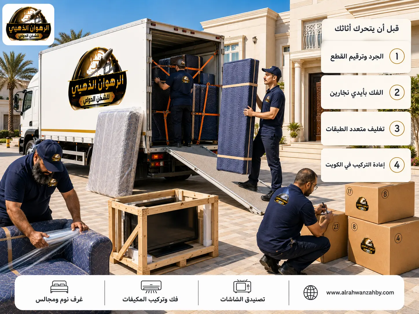 تحميل الأثاث المغلّف في شاحنة للشحن من السعودية إلى الكويت