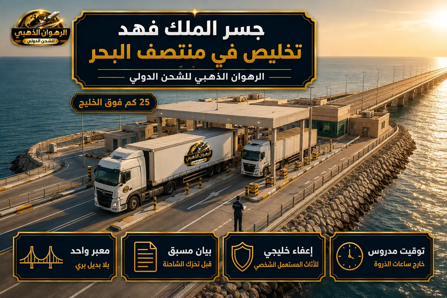 المنطقة الجمركية في منتصف جسر الملك فهد بين السعودية والبحرين