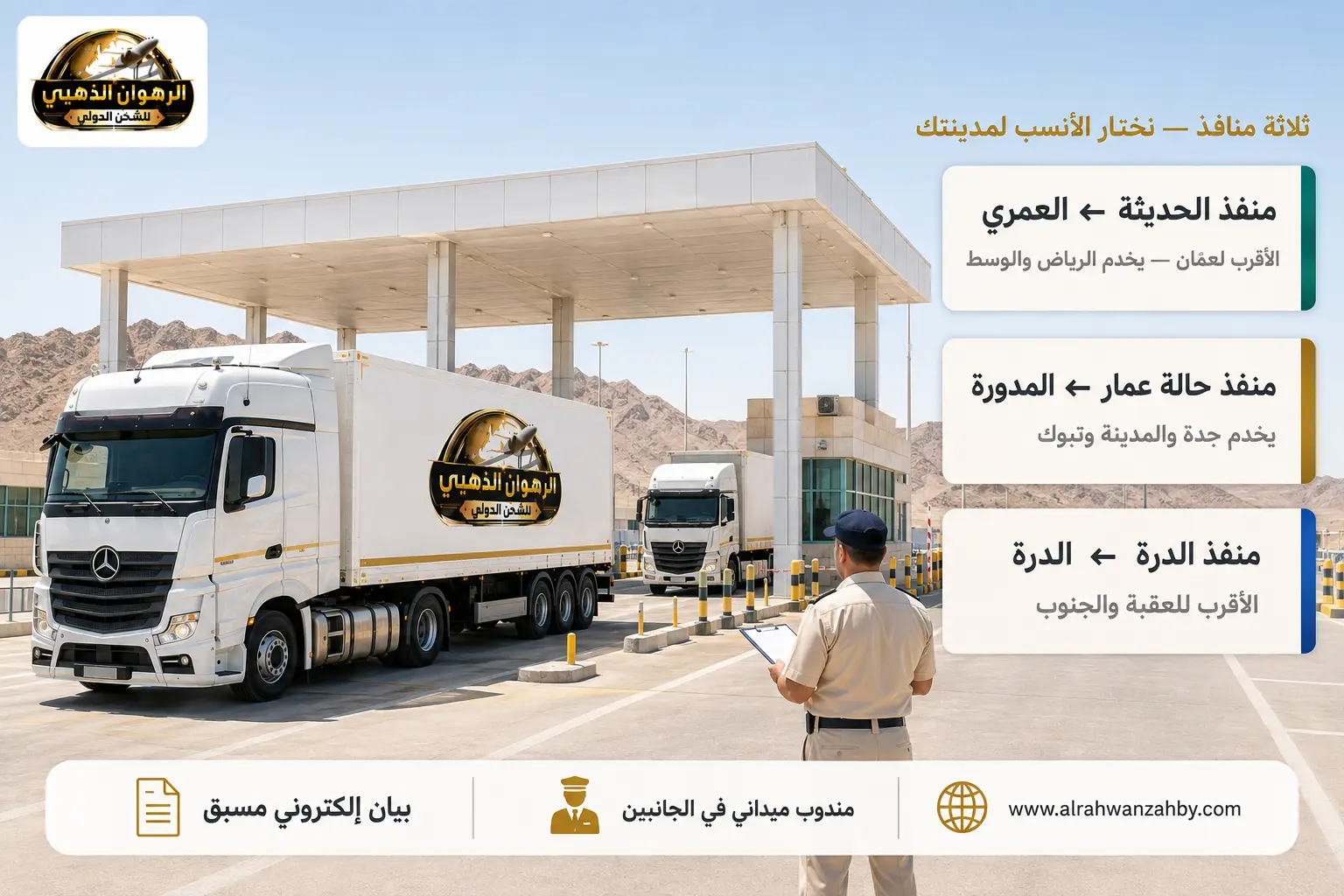 شاحنات في منفذ حدودي بين السعودية والأردن أثناء إجراءات التخليص