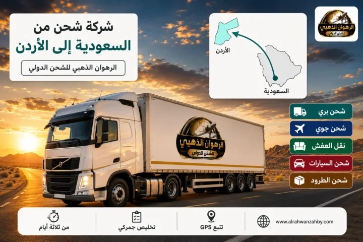 شاحنة شحن دولي متجهة من السعودية إلى الأردن مع خريطة المسار