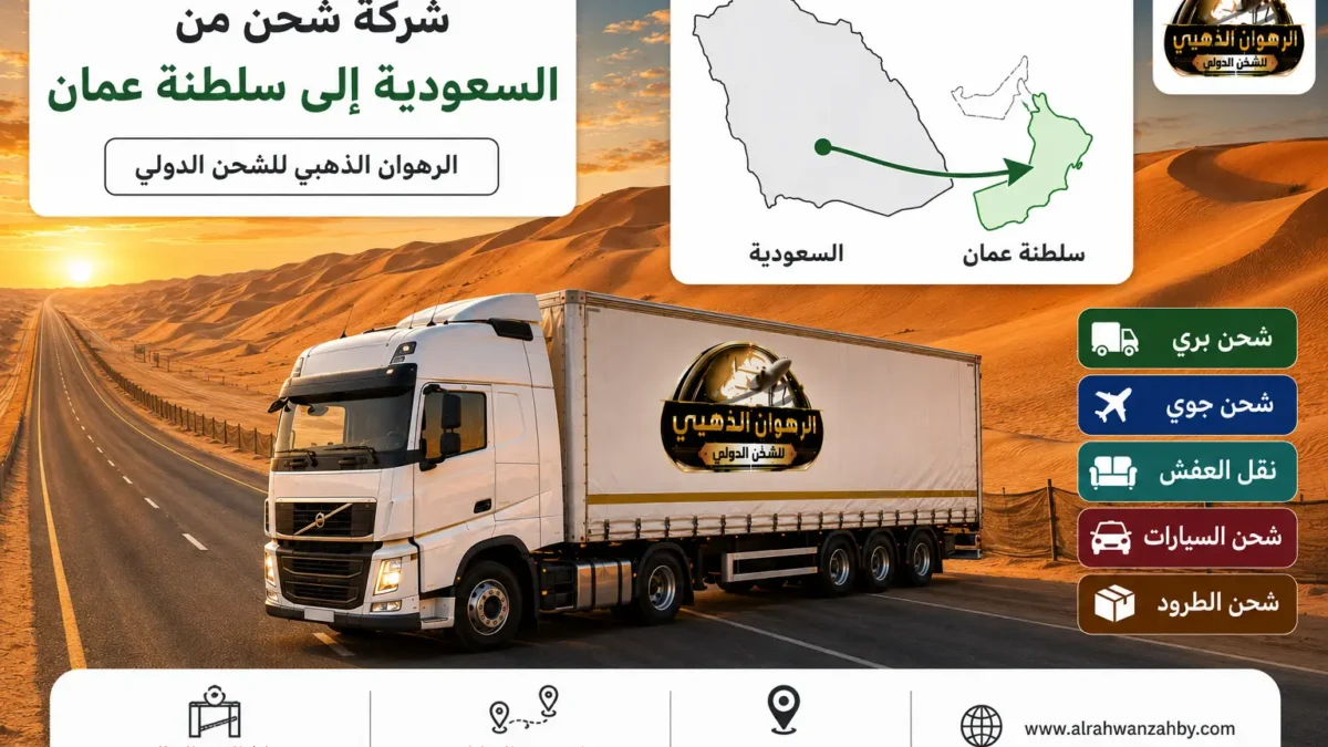 شاحنة شحن دولي على طريق الربع الخالي متجهة من السعودية إلى سلطنة عمان