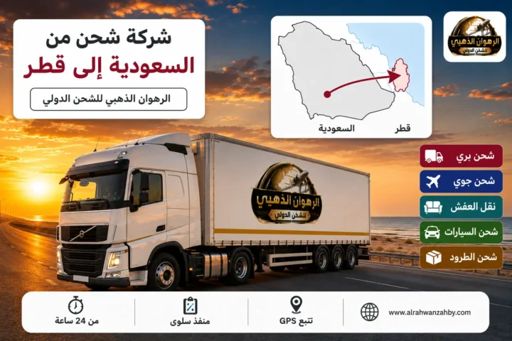شاحنة شحن دولي متجهة من السعودية إلى قطر مع خريطة المسار