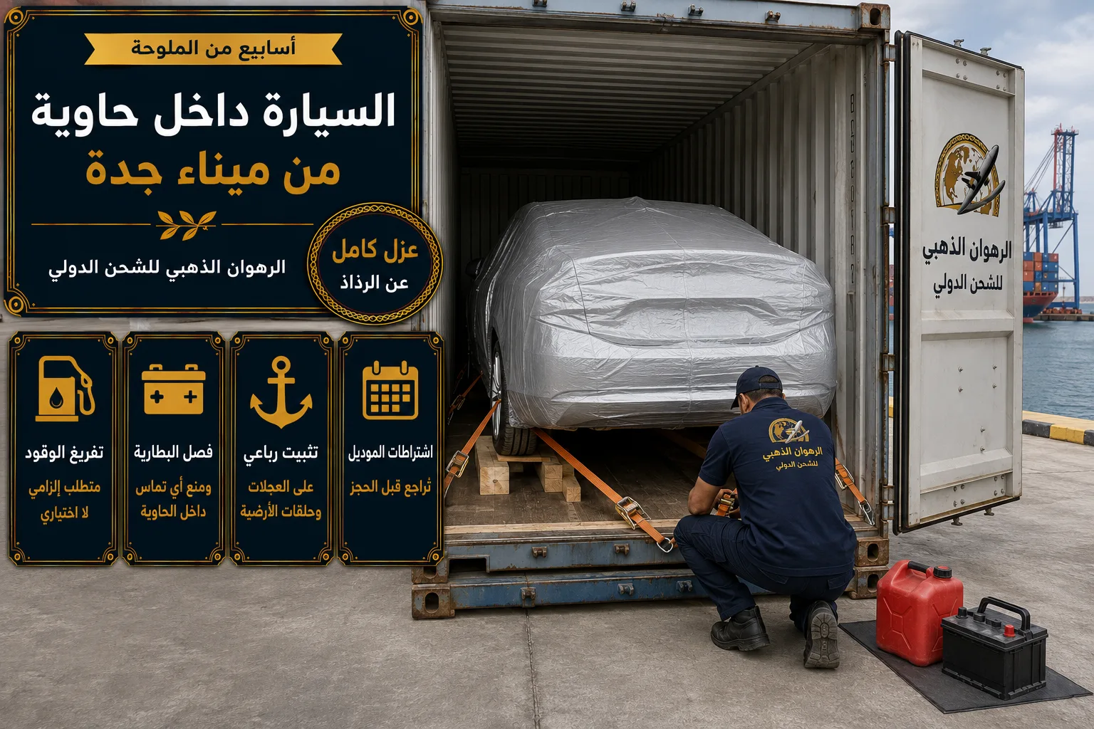 سيارة مغلّفة ومثبّتة داخل حاوية شحن متجهة إلى تونس