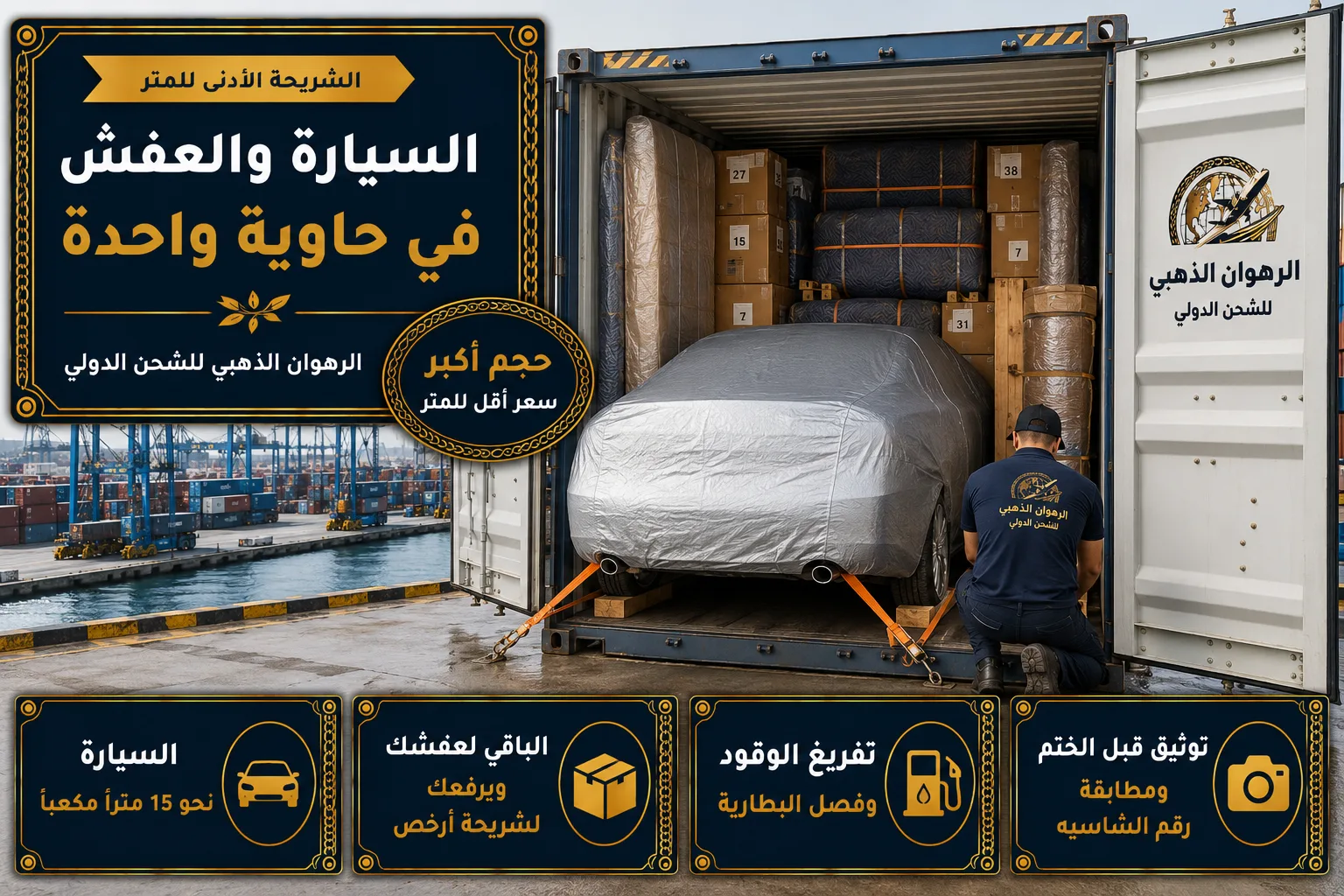 سيارة مغلّفة وعفش معاً داخل حاوية أربعين قدماً متجهة إلى تونس