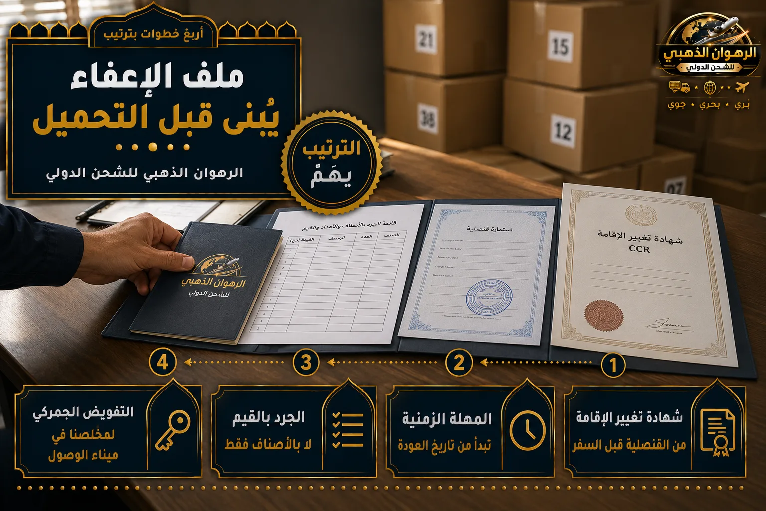 ترتيب مستندات ملف الإعفاء الجمركي CCR قبل شحن العفش إلى الجزائر