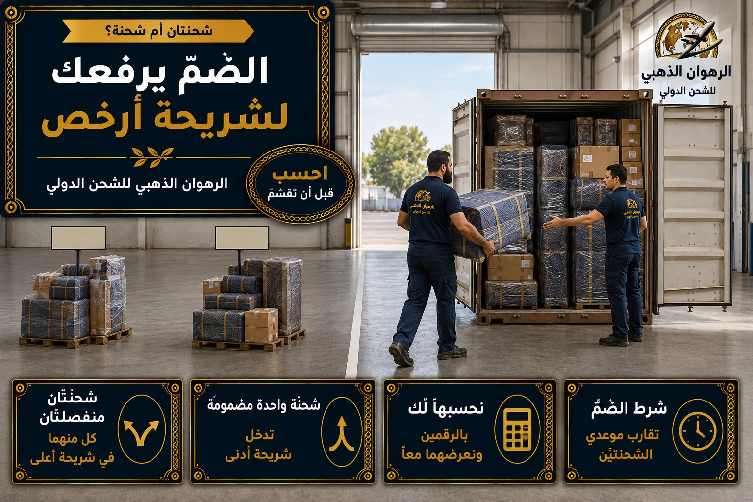 متى يستحق ضمّ الشحنتين مقارنة بين شحنتين منفصلتين وشحنة واحدة مضمومة في مستودع