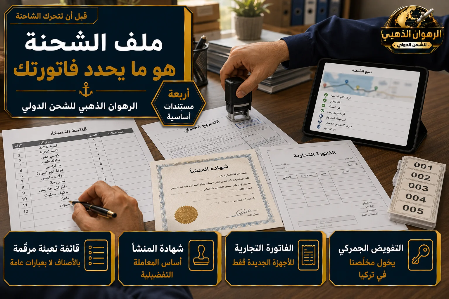 ملف الشحنة والمستندات مستندات التخليص الجمركي وقائمة التعبئة لشحنة متجهة إلى تركيا