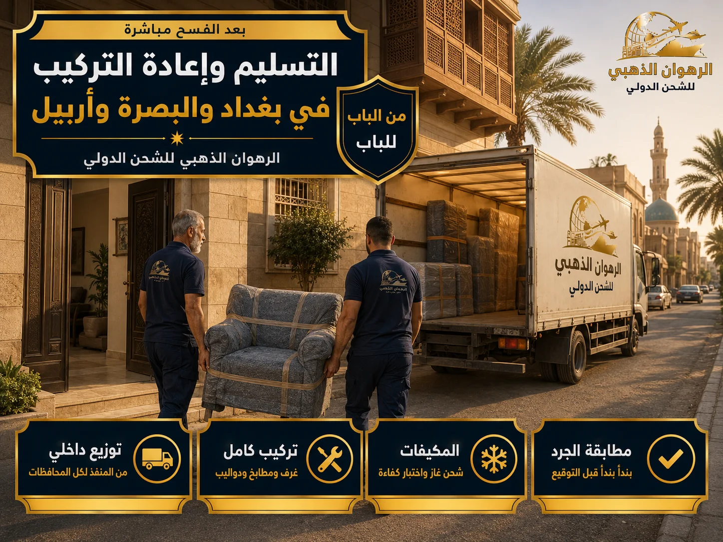 تسليم الأثاث في حي سكني عراقي بعد وصول الشحنة من السعودية
