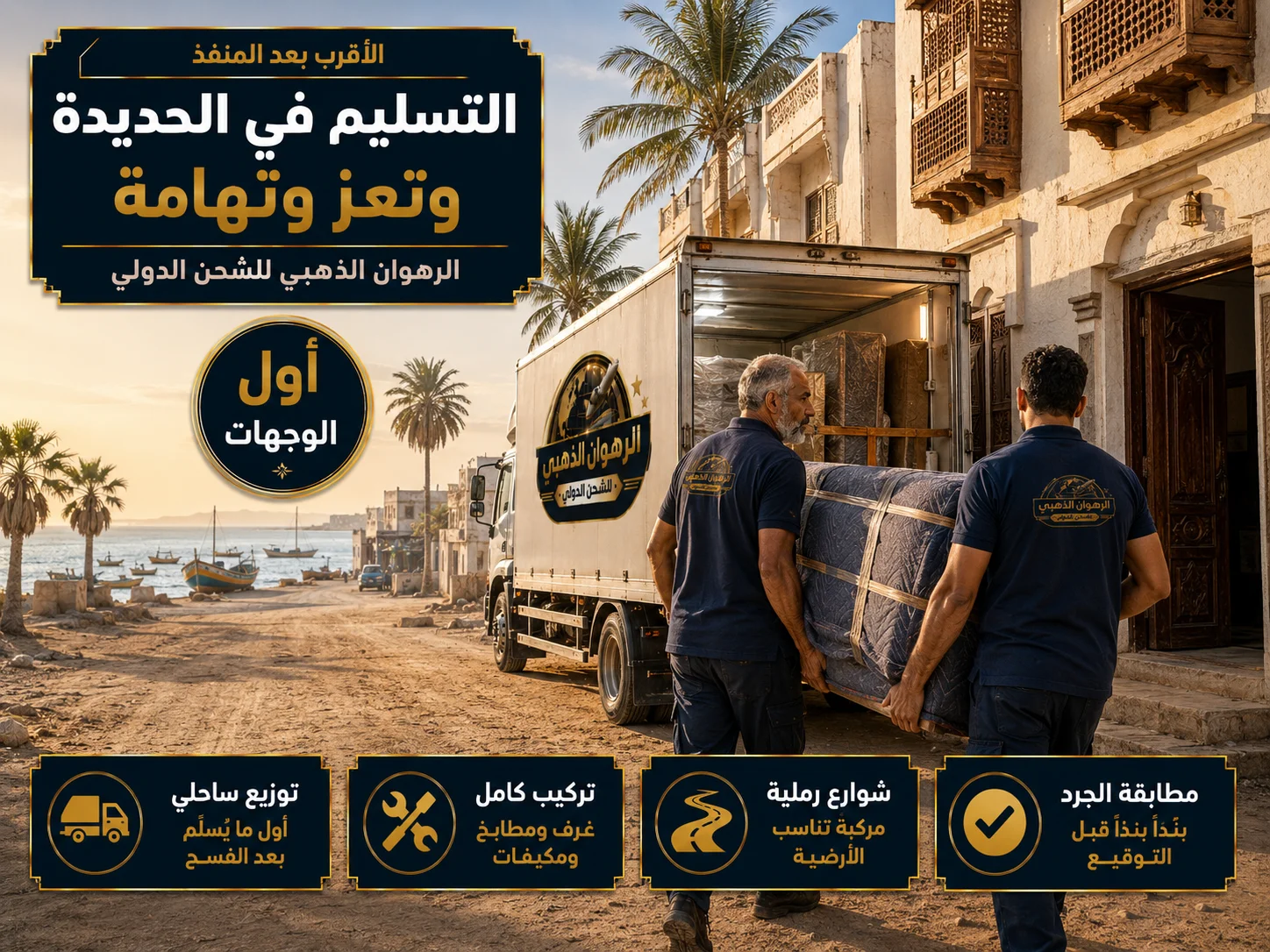 التسليم في الحديدة وتهامة تسليم الأثاث في شارع ساحلي بالحديدة بعد وصول الشحنة من جدة