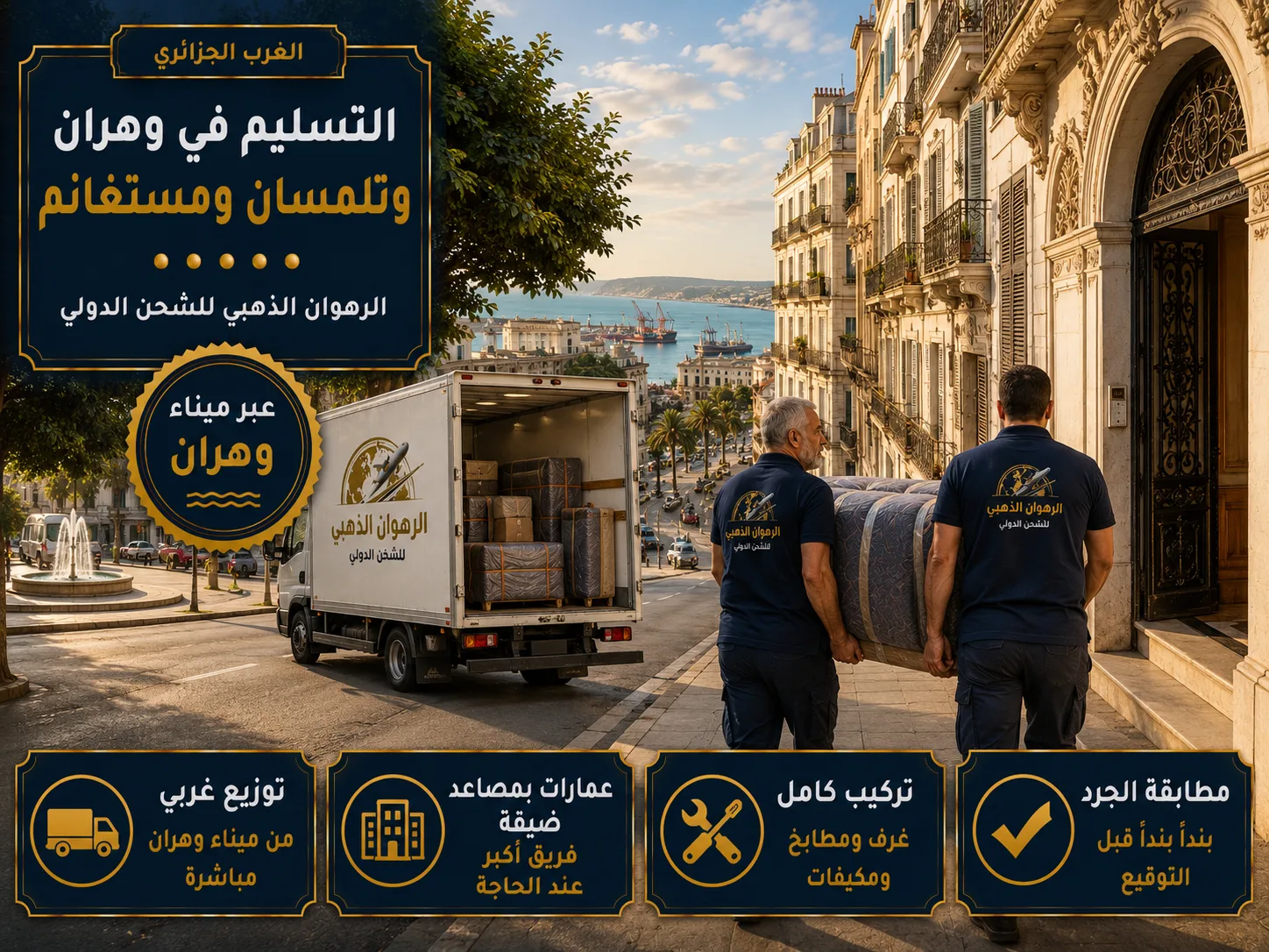 التسليم في وهران والغرب تسليم الأثاث في شارع بوهران يطل على الميناء والبحر المتوسط