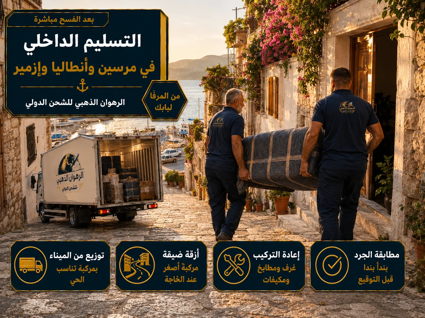 تسليم الأثاث عبر زقاق ضيق في مدينة تركية ساحلية