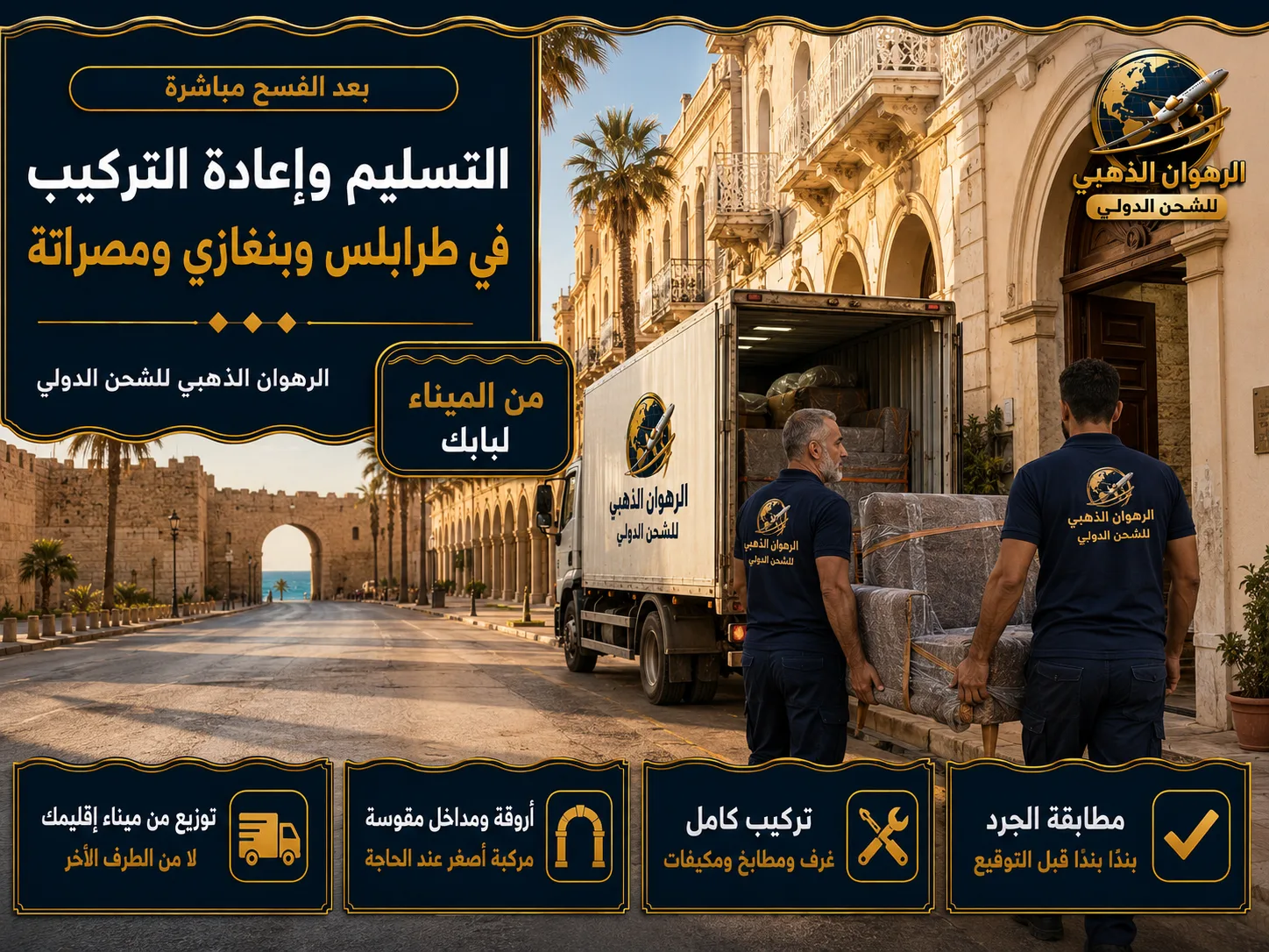 تسليم الأثاث في شارع بطرابلس بأروقة وأقواس ونخيل
