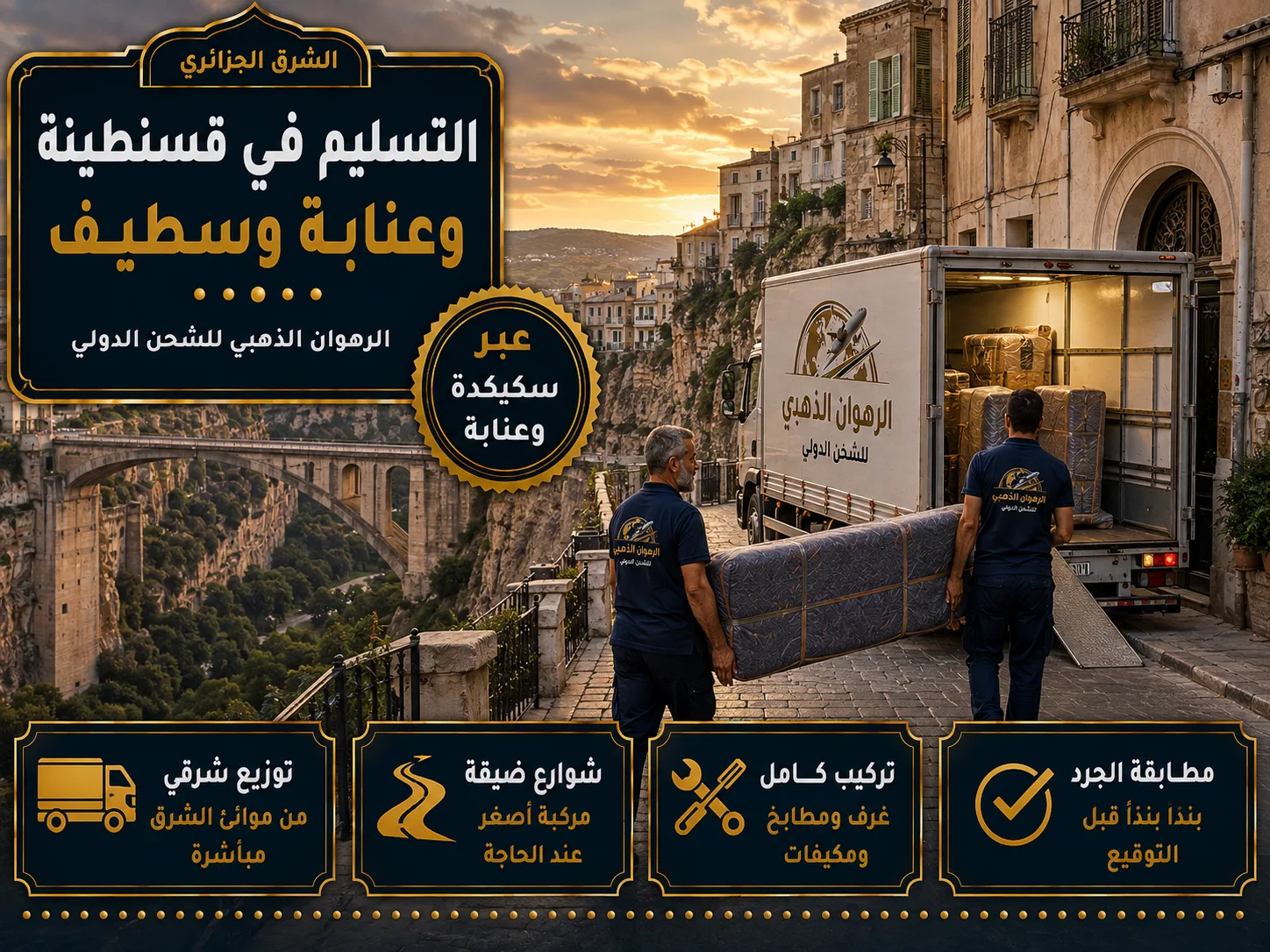 تسليم الأثاث في شارع بمدينة قسنطينة المطلة على وادٍ صخري