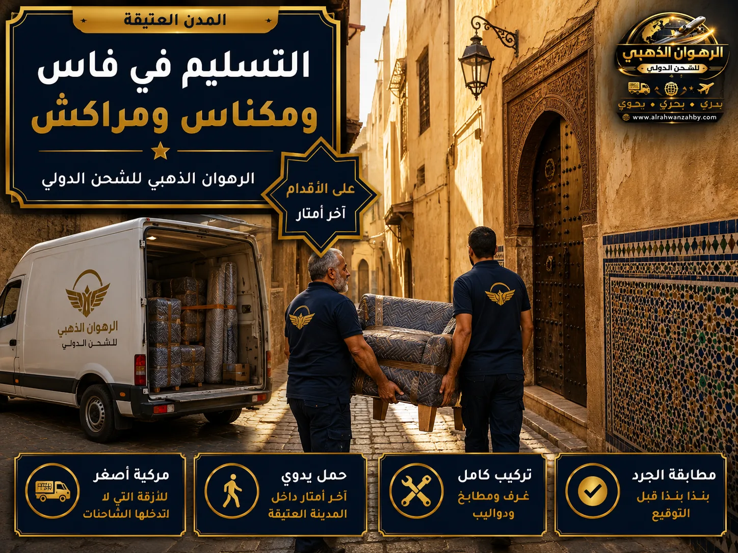 التسليم في المدن العتيقة تسليم الأثاث عبر زقاق ضيق في مدينة فاس العتيقة بعد وصول الشحنة من الرياض