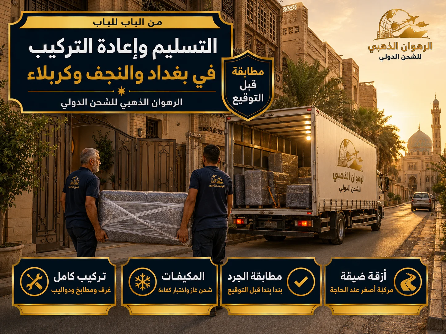 التسليم في المحافظات العراقية تسليم الأثاث في حي سكني ببغداد بعد وصول الشحنة من الرياض