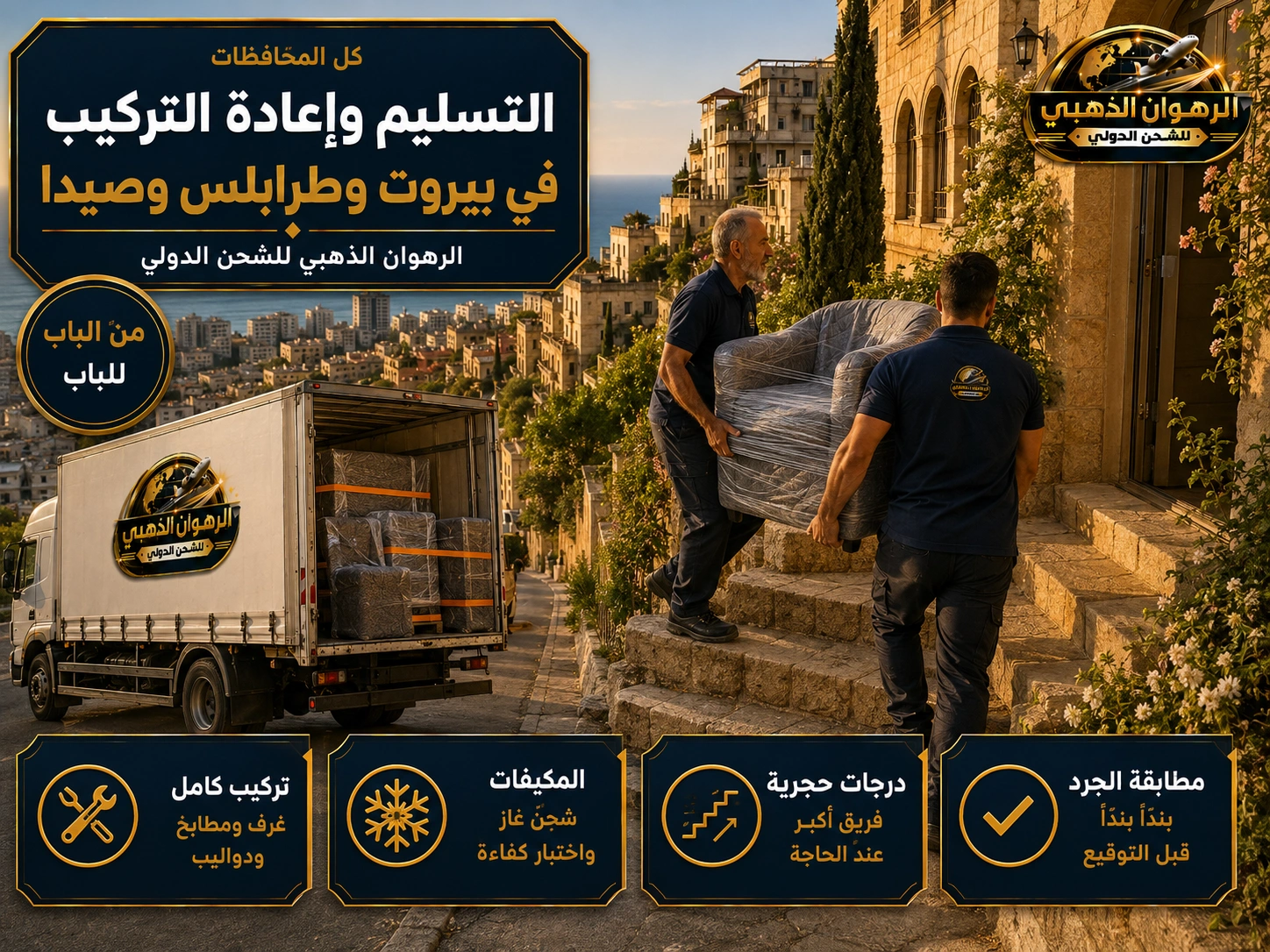 التسليم في المحافظات اللبنانية تسليم الأثاث عبر درجات حجرية في حي بيروتي مطل على البحر