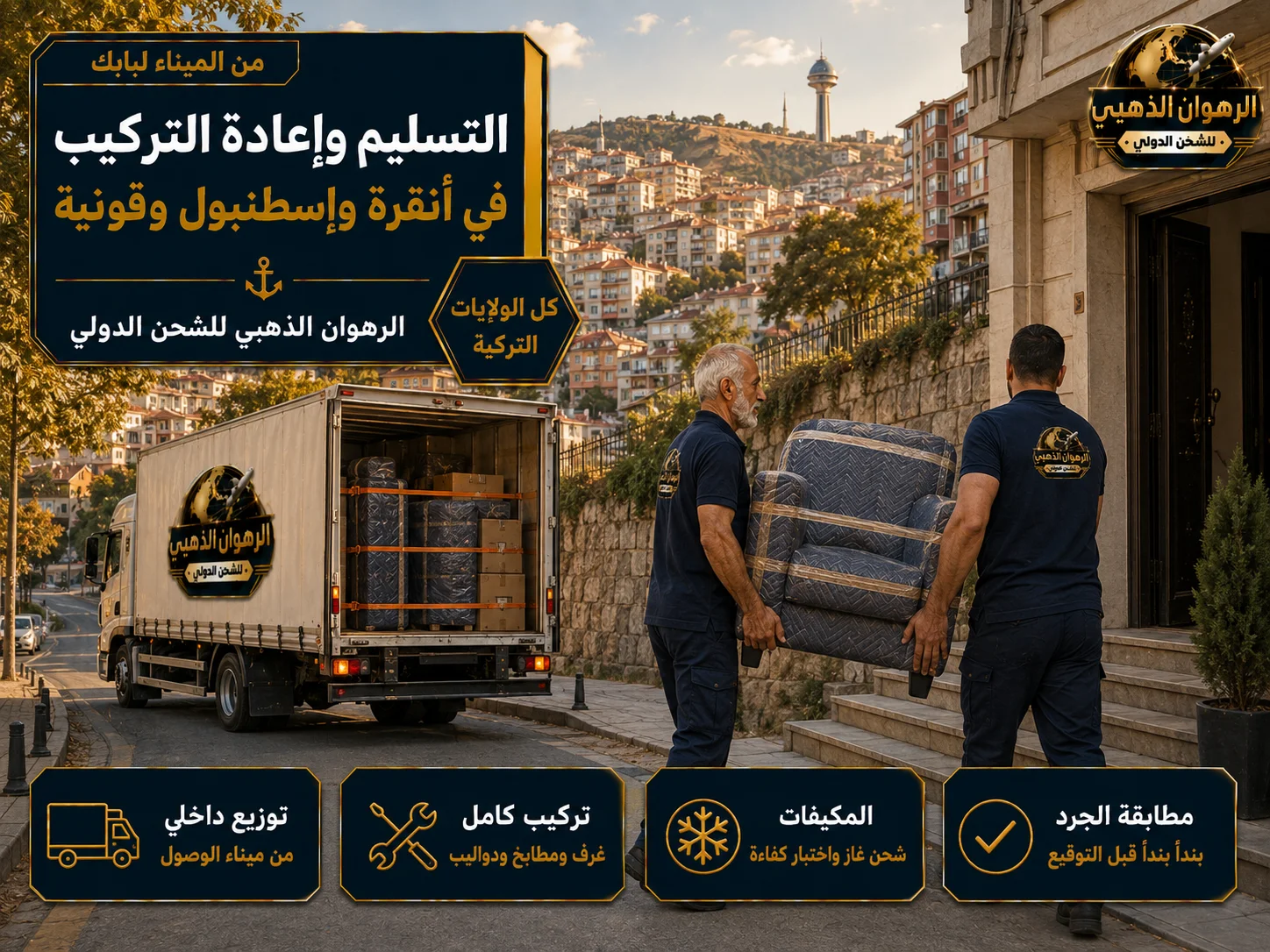 التسليم في المدن التركية تسليم الأثاث في حي سكني تركي على منحدر بعد وصول الشحنة من الرياض
