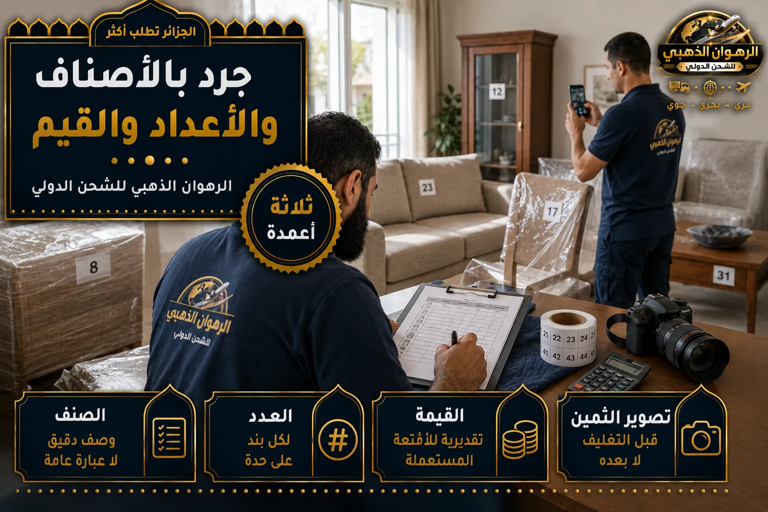 إعداد قائمة جرد مفصّلة بالأصناف والقيم قبل الشحن إلى الجزائر