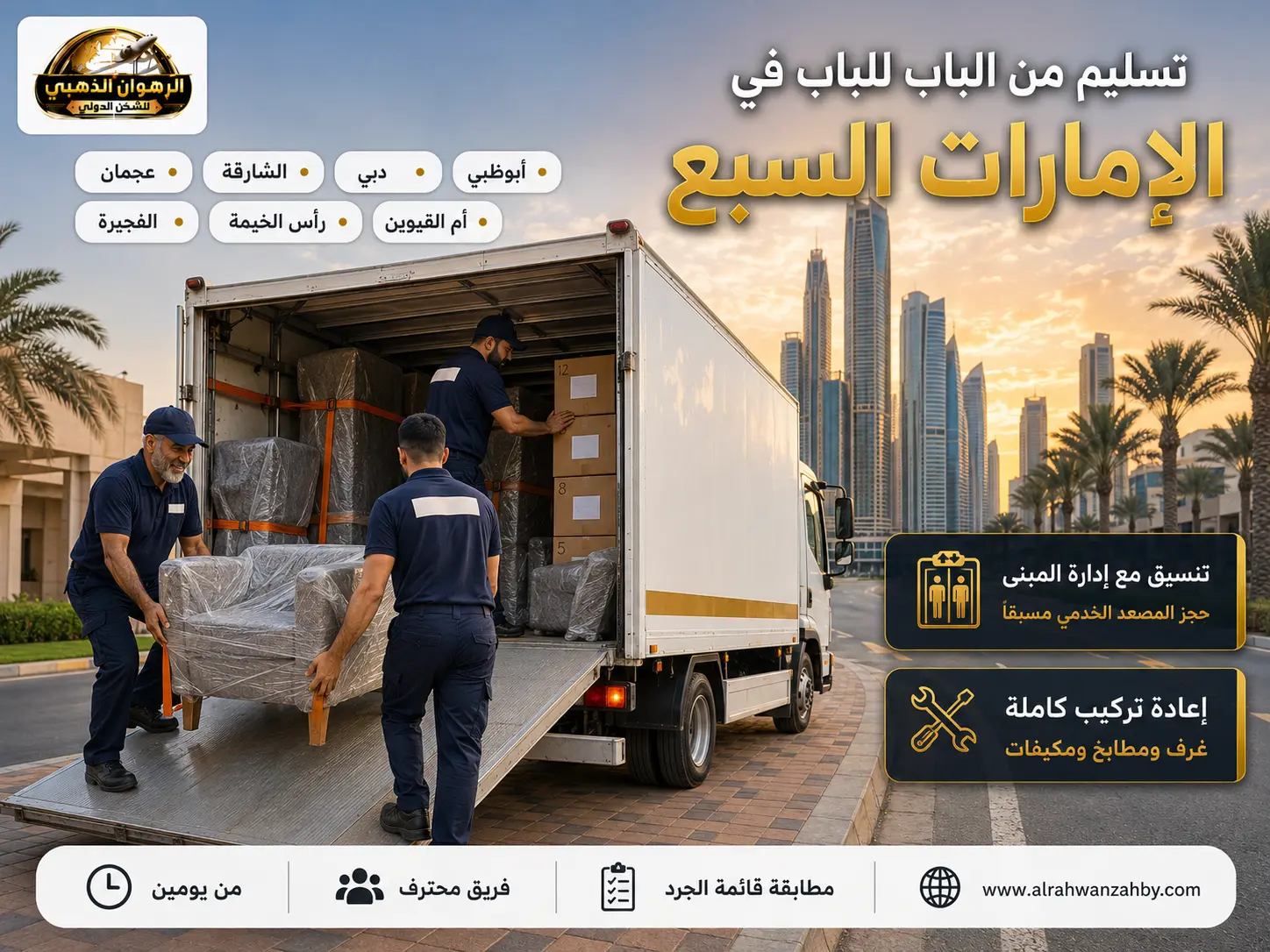 تسليم الأثاث من الباب للباب في أحد أحياء الإمارات السكنية