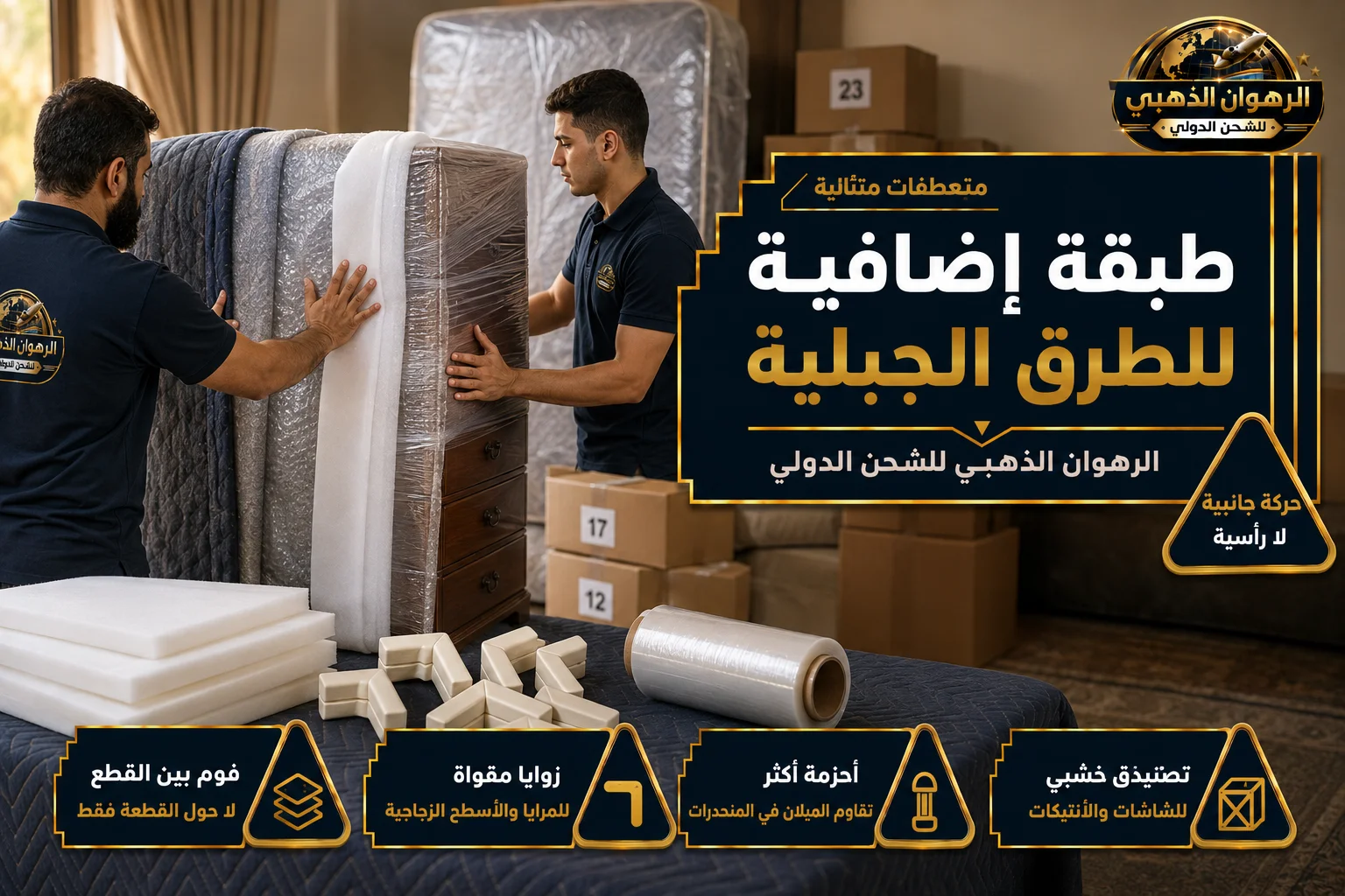 التغليف المضاعف للطرق الجبلية طبقات التغليف المتعددة على قطعة أثاث استعداداً للشحن إلى اليمن