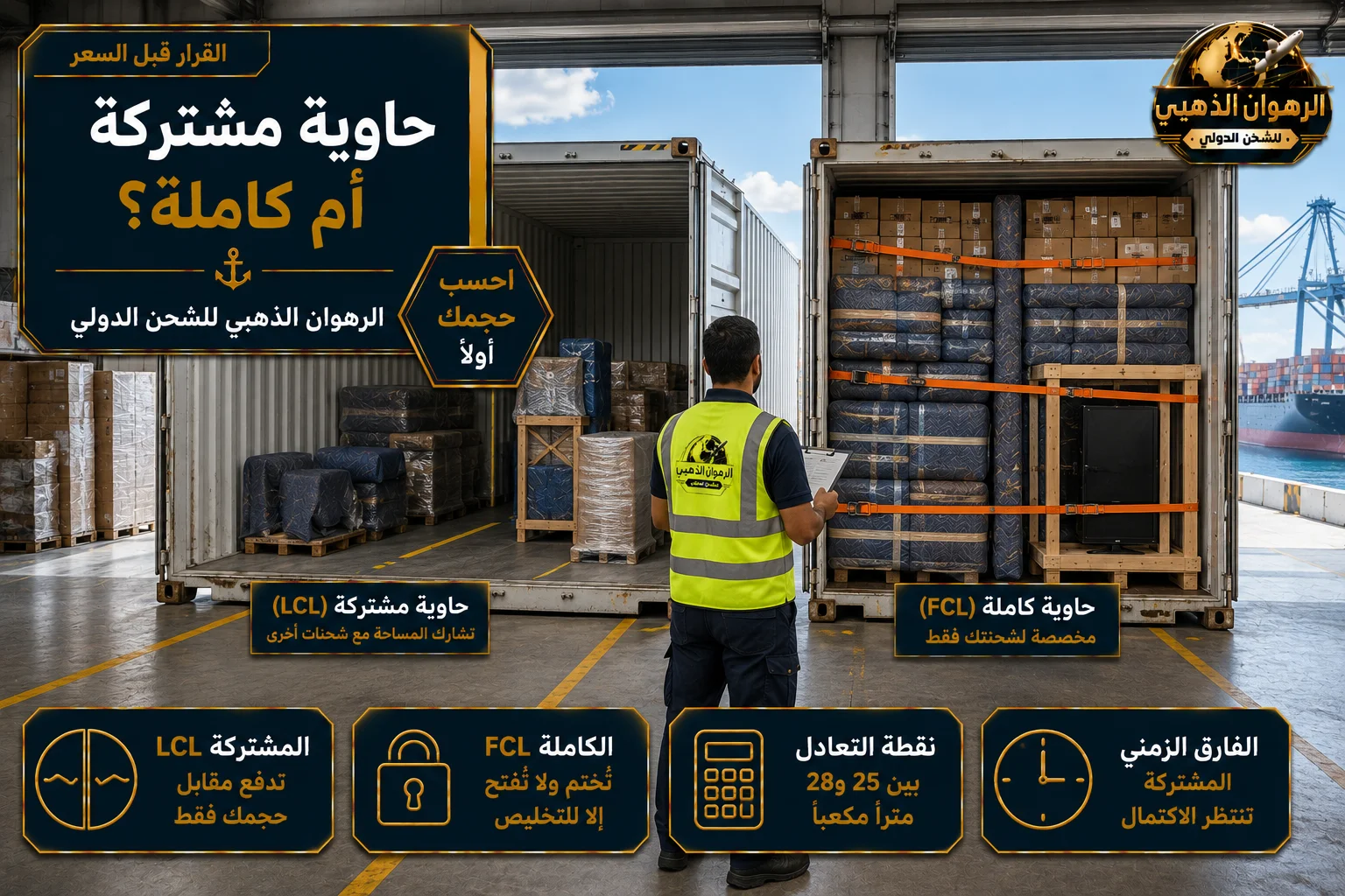 حاويتان مفتوحتان إحداهما مشتركة والأخرى كاملة التحميل في ميناء جدة