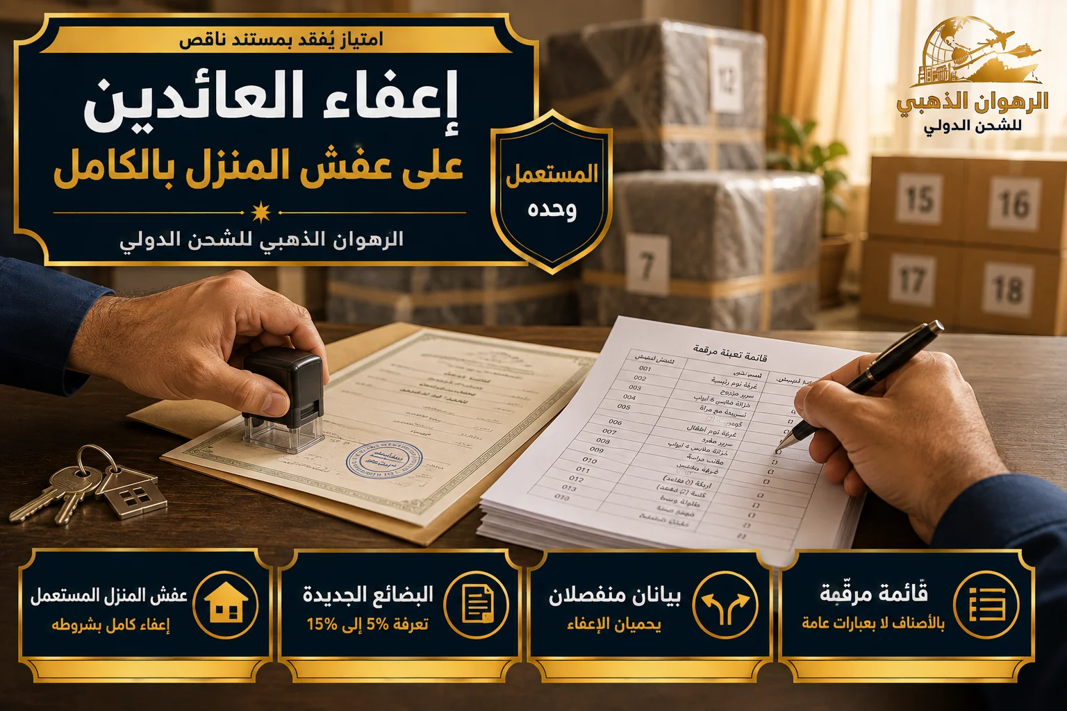 إعفاء العائدين وشروطه مستندات إثبات العودة وقائمة التعبئة لشحنة عفش من الرياض إلى العراق