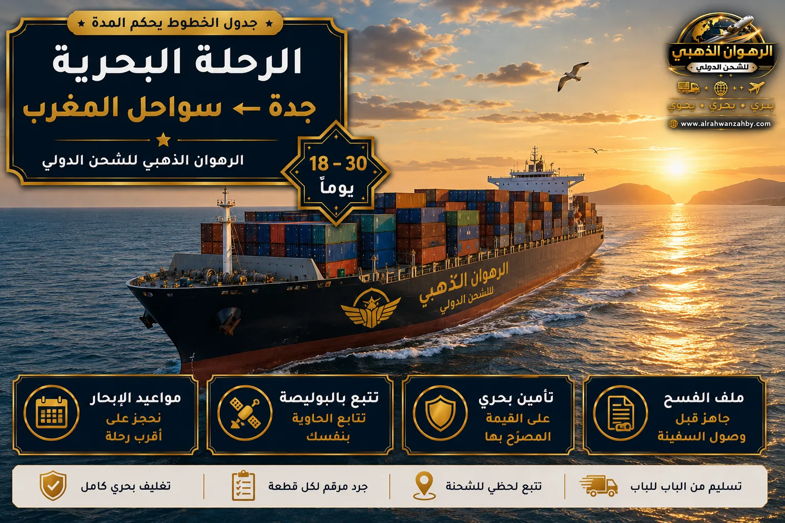 سفينة حاويات في البحر المتوسط تقترب من مضيق في طريقها إلى المغرب