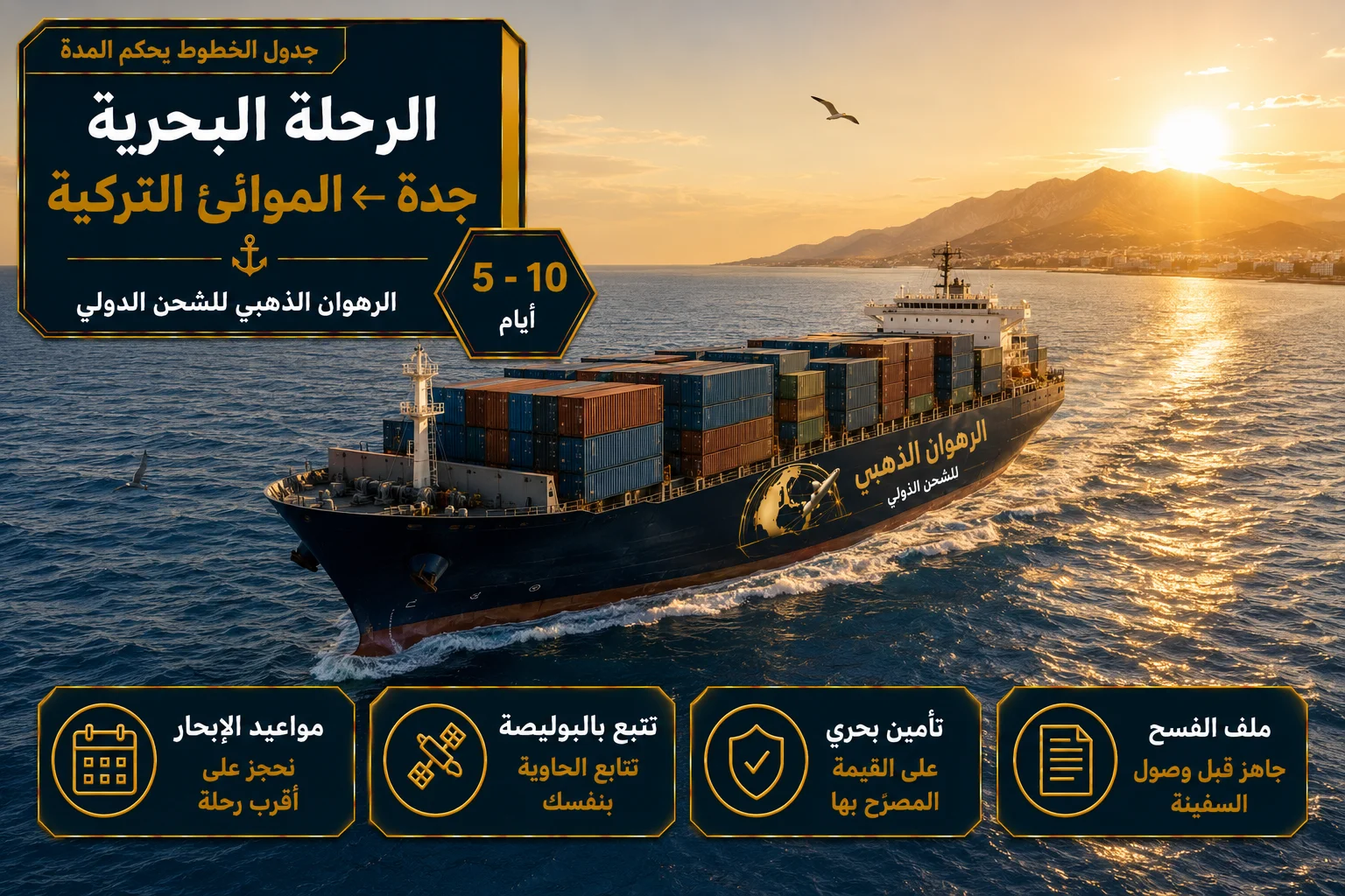 سفينة حاويات في عرض البحر المتوسط قرب السواحل التركية