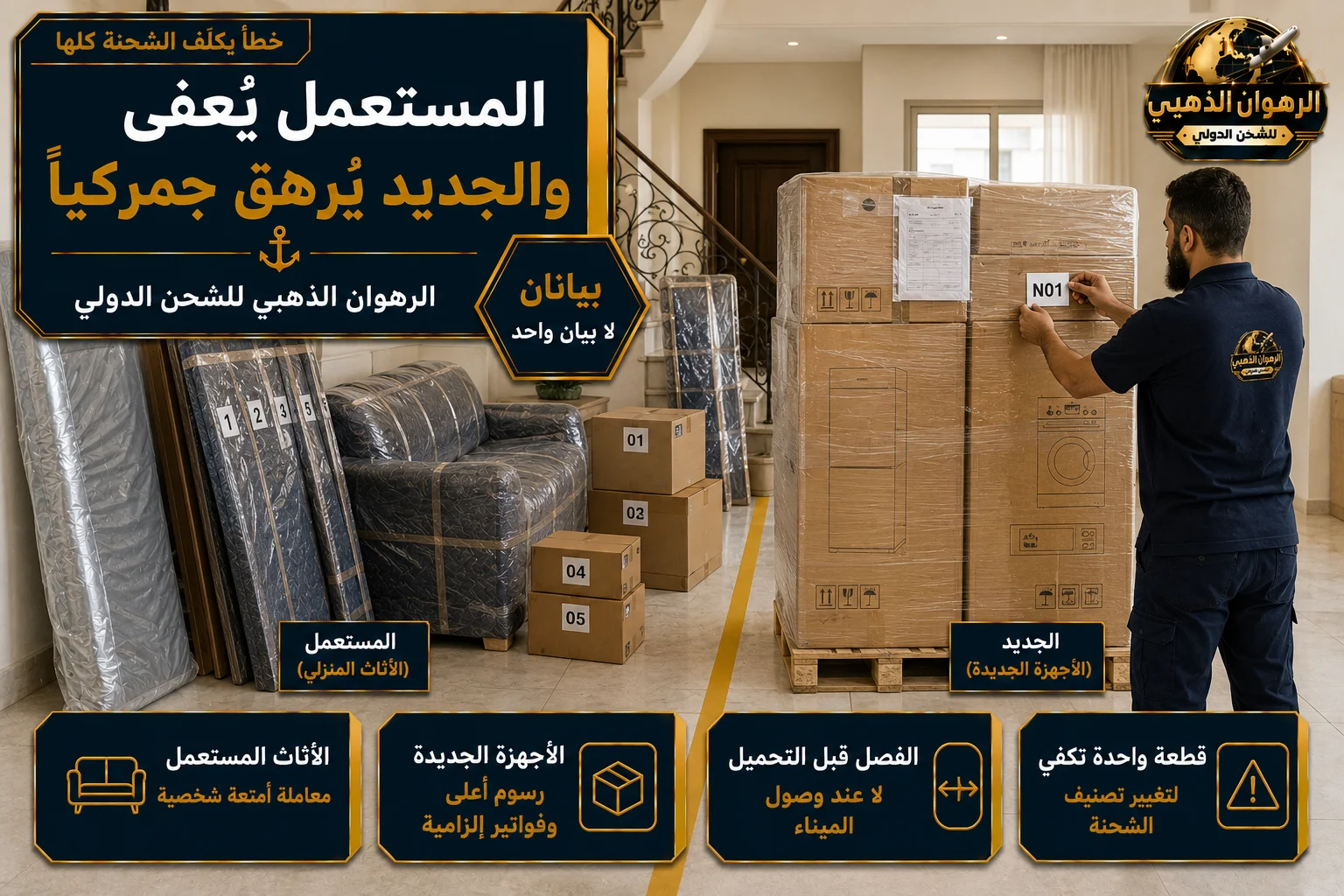 فصل الجديد عن المستعمل قبل التحميل فصل الأثاث المستعمل عن الأجهزة الجديدة في منزل بالرياض قبل الشحن