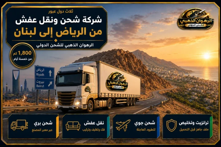 شاحنة على الطريق البري بين أفق الرياض وأفق بيروت الجبلي