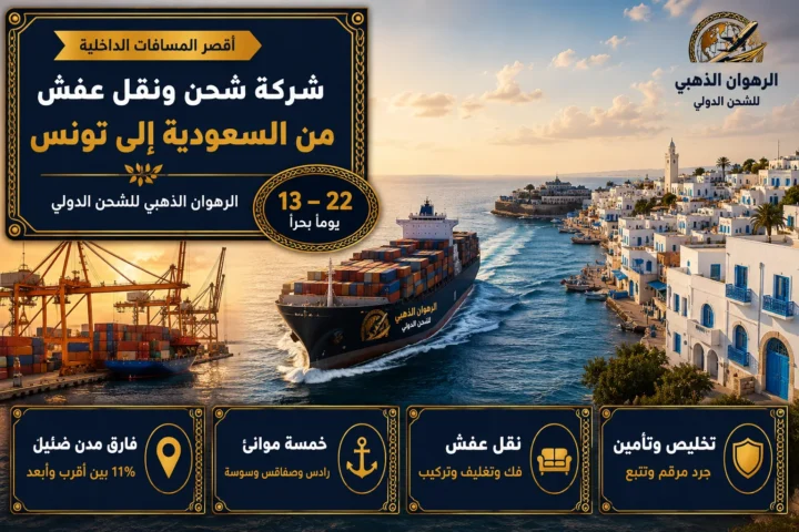 سفينة حاويات بين ميناء سعودي وبلدة تونسية بيضاء بأبواب زرقاء
