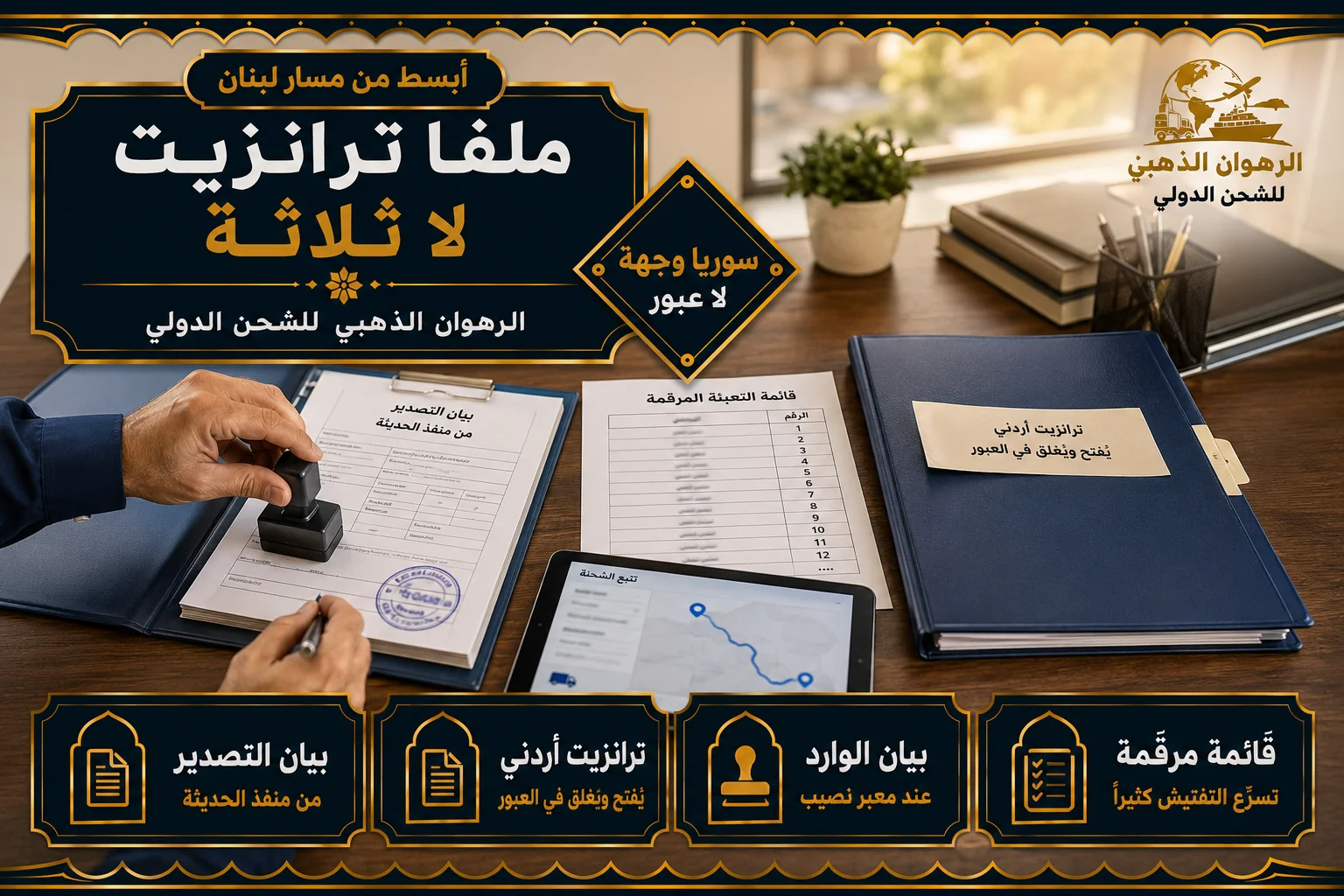 ملفا الترانزيت المطلوبان ملفا ترانزيت ومستندات تخليص لشحنة متجهة من الرياض إلى سوريا