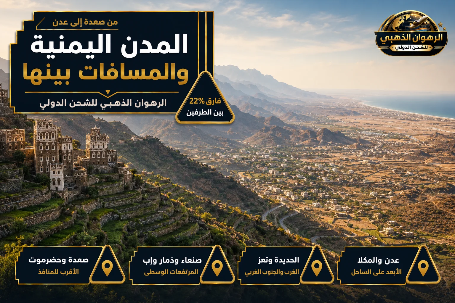 المدن اليمنية والمسافات بينها تضاريس يمنية من المدرجات الجبلية إلى السهل الساحلي