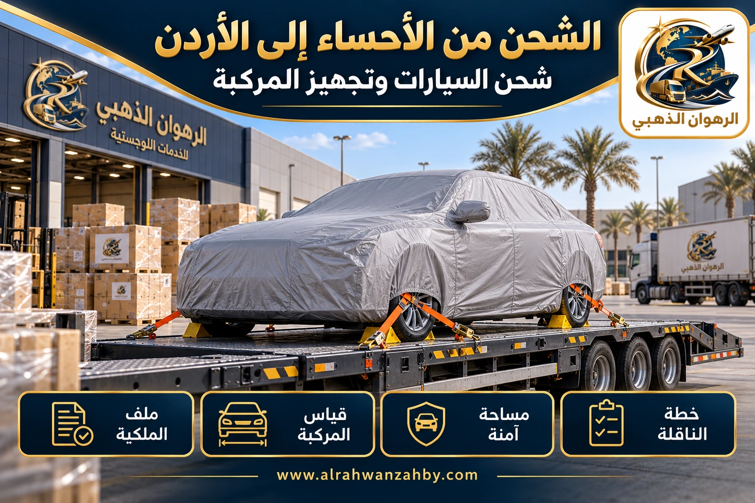الشحن من الأحساء إلى الأردن — شحن السيارات وتجهيز المركبة