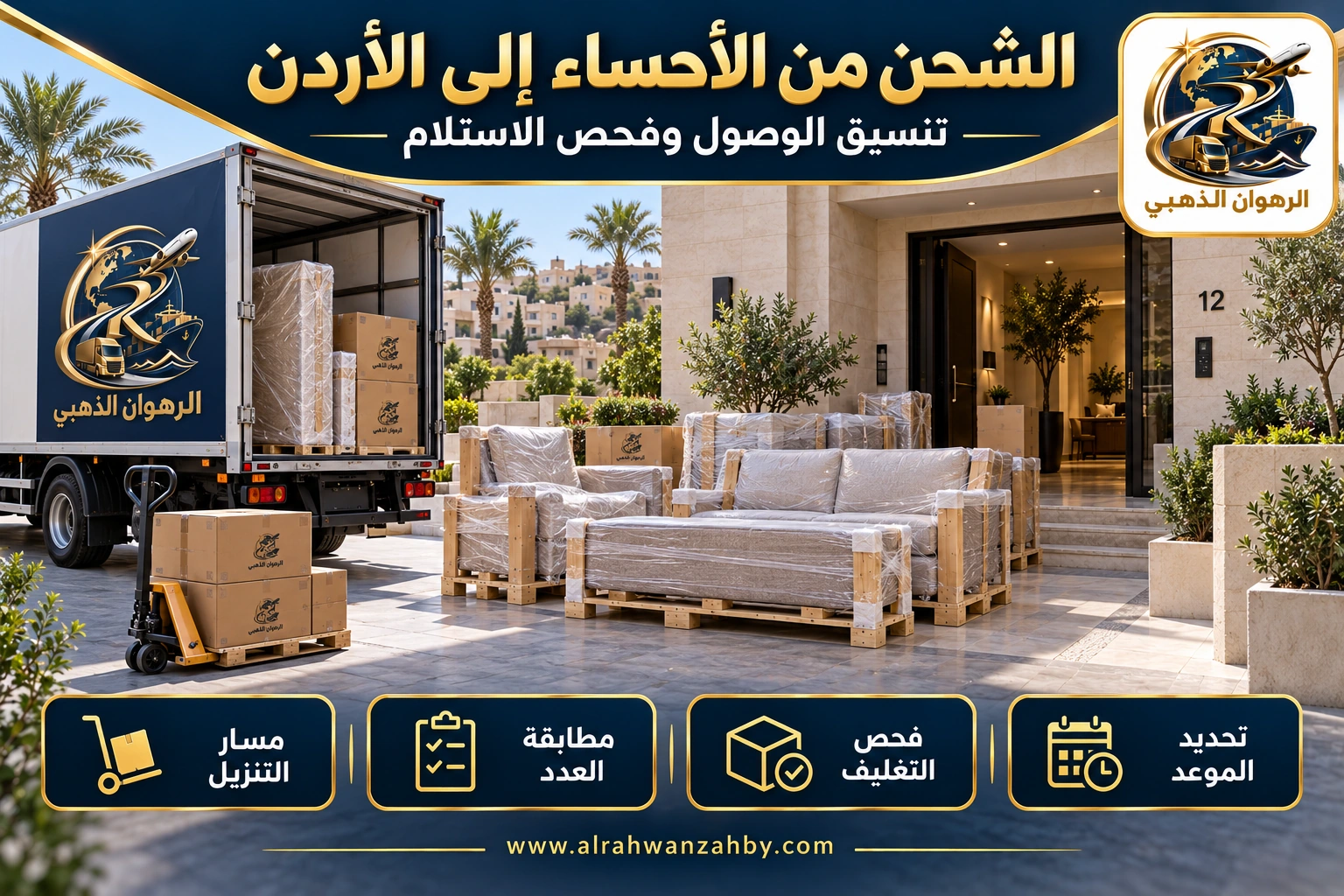 الشحن من الأحساء إلى الأردن — تنسيق الوصول وفحص الاستلام
