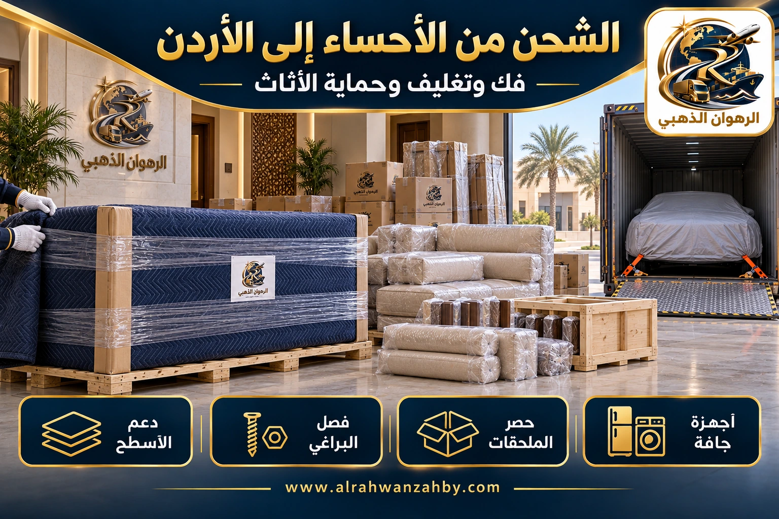الشحن من الأحساء إلى الأردن — فك وتغليف وحماية الأثاث