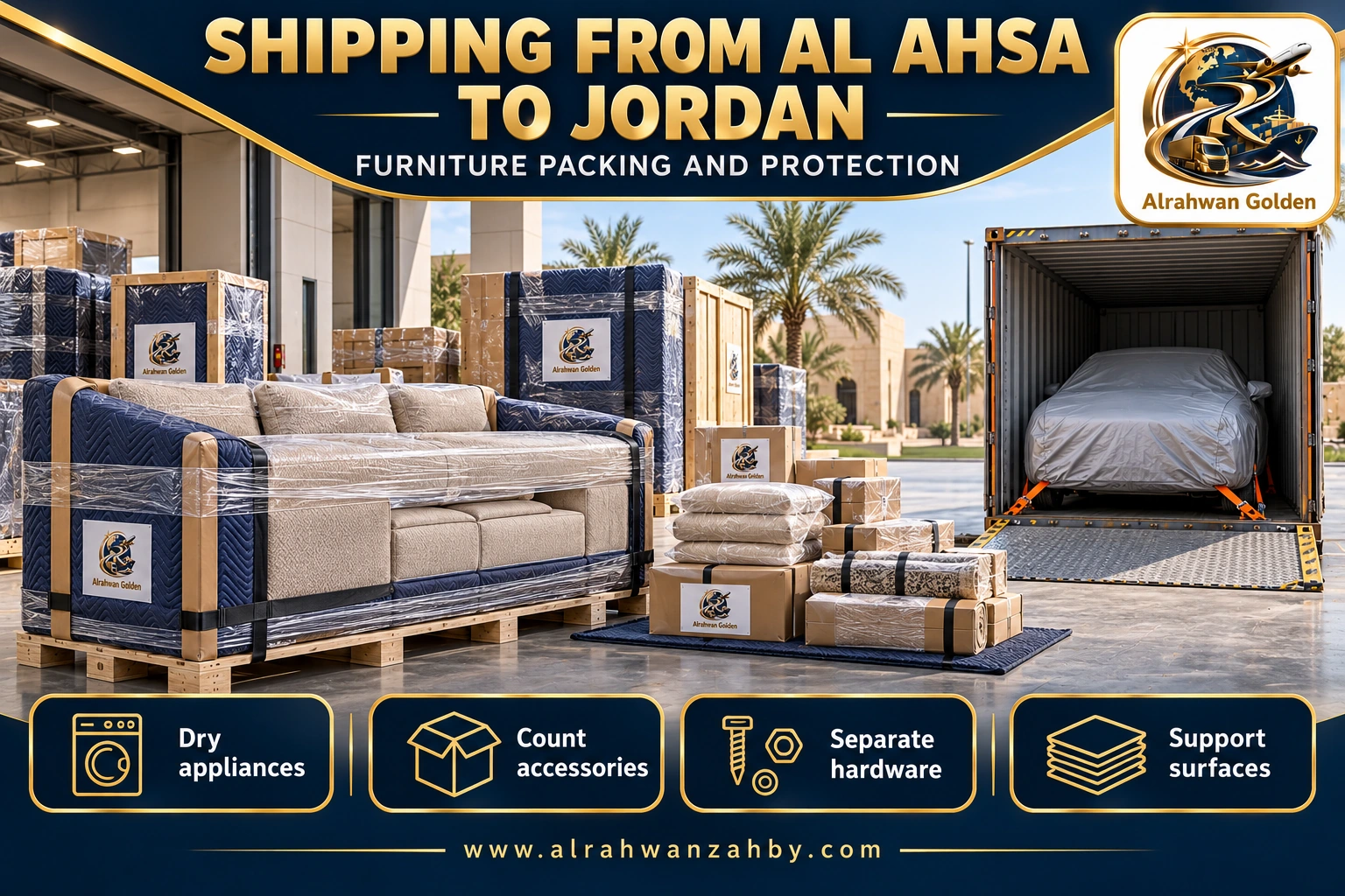 SHIPPING FROM AL AHSA TO JORDAN — FURNITURE PACKING AND PROTECTION