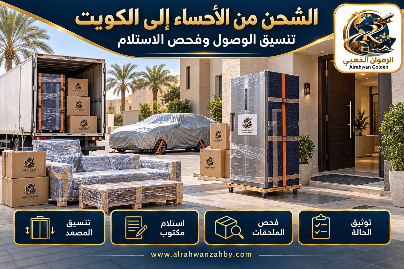 الشحن من الأحساء إلى الكويت — تنسيق الوصول وفحص الاستلام