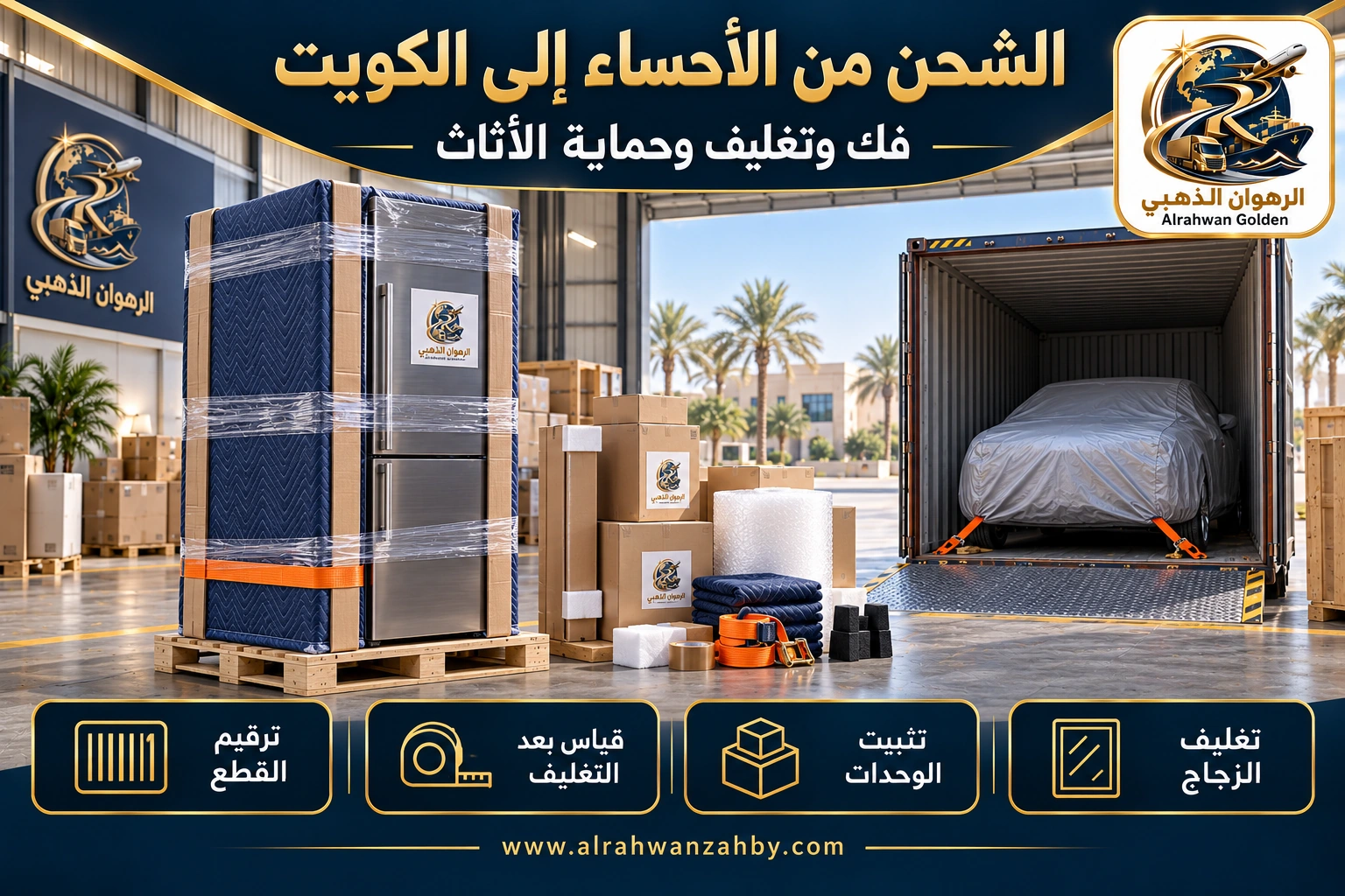 الشحن من الأحساء إلى الكويت — فك وتغليف وحماية الأثاث