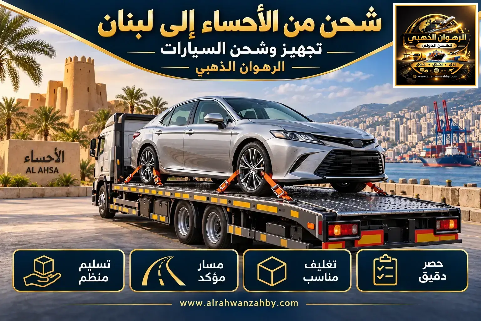 شحن من الأحساء إلى لبنان — تجهيز وشحن السيارات
