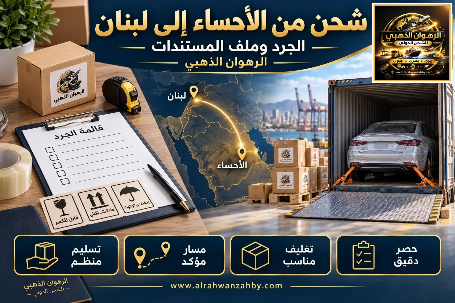 شحن من الأحساء إلى لبنان — الجرد وملف المستندات