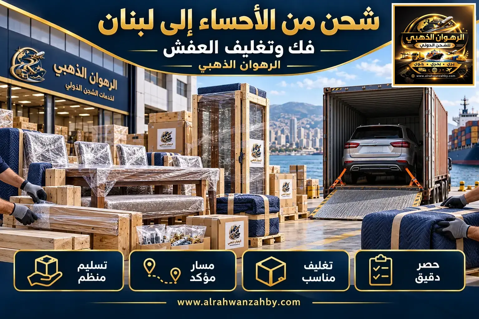 شحن من الأحساء إلى لبنان — فك وتغليف العفش