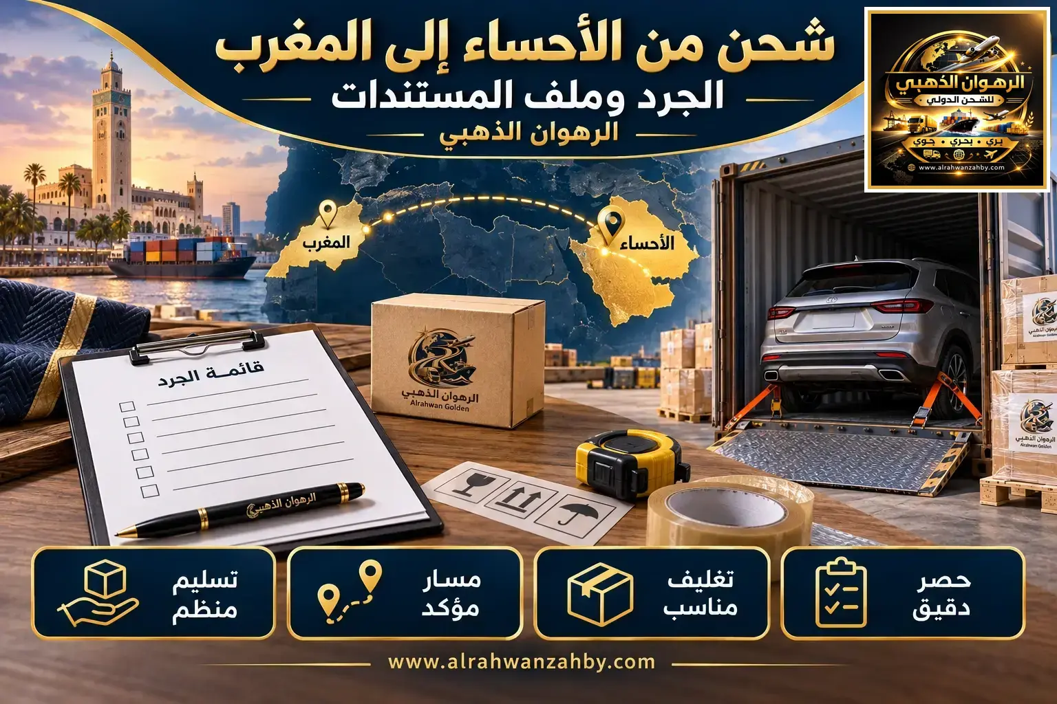شحن من الأحساء إلى المغرب — الجرد وملف المستندات