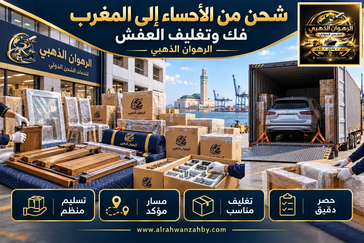 شحن من الأحساء إلى المغرب — فك وتغليف العفش