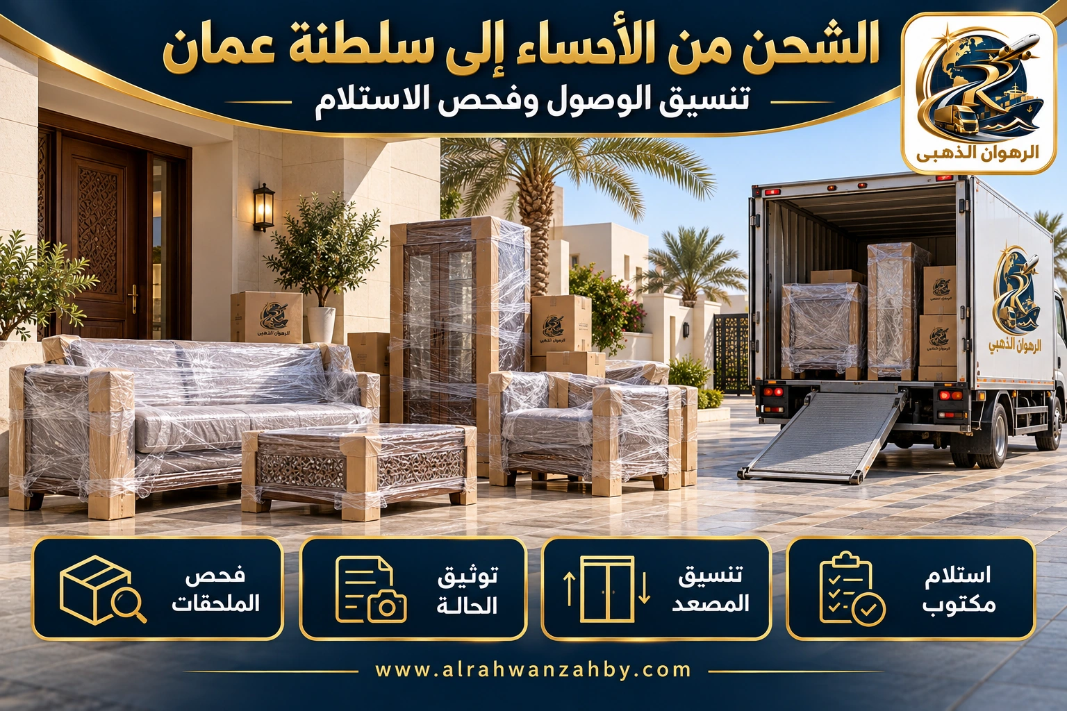 الشحن من الأحساء إلى سلطنة عمان — تنسيق الوصول وفحص الاستلام