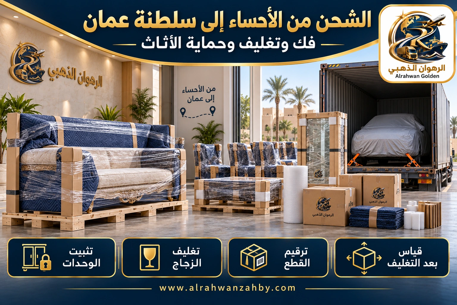 الشحن من الأحساء إلى سلطنة عمان — فك وتغليف وحماية الأثاث