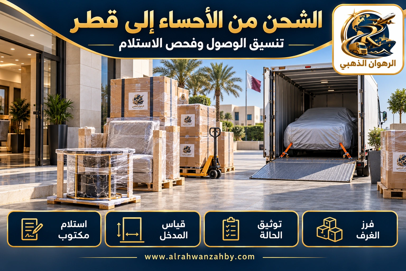 الشحن من الأحساء إلى قطر — تنسيق الوصول وفحص الاستلام