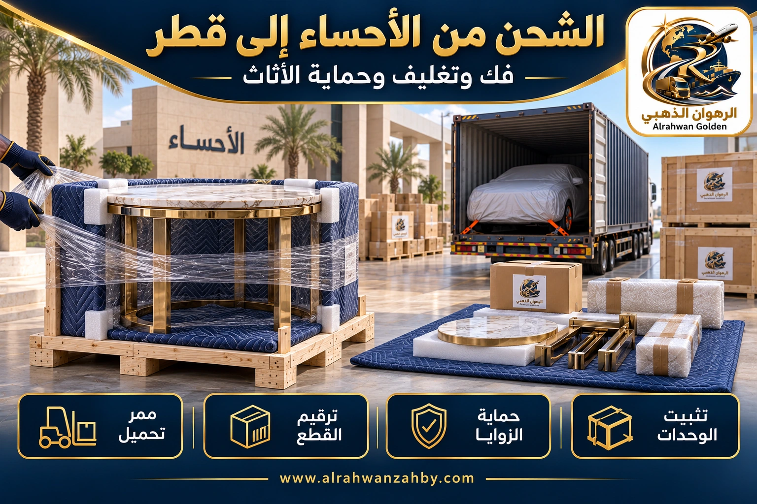الشحن من الأحساء إلى قطر — فك وتغليف وحماية الأثاث