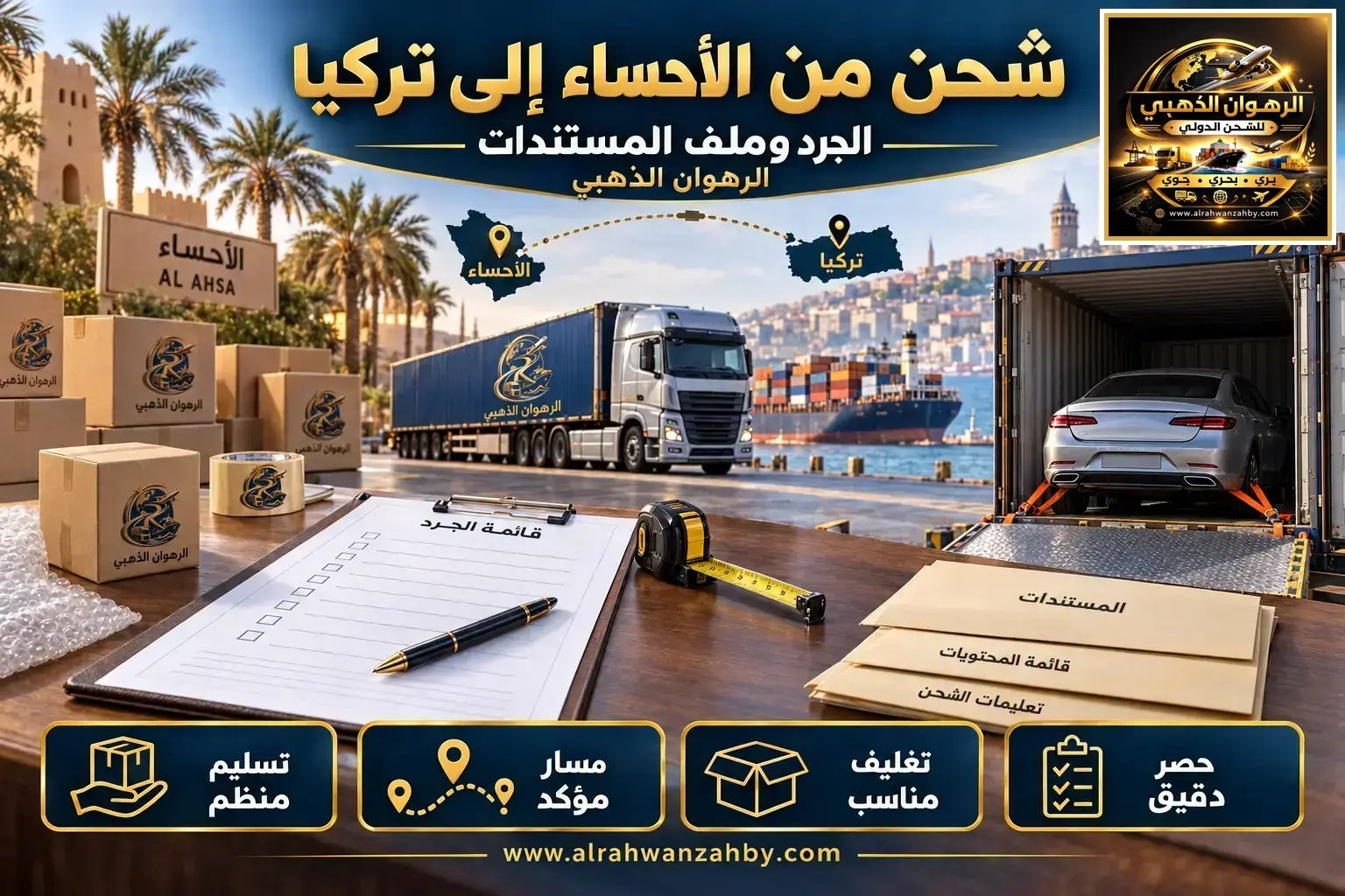 شحن من الأحساء إلى تركيا — الجرد وملف المستندات