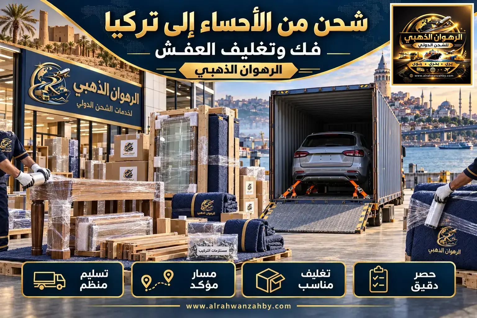 شحن من الأحساء إلى تركيا — فك وتغليف العفش